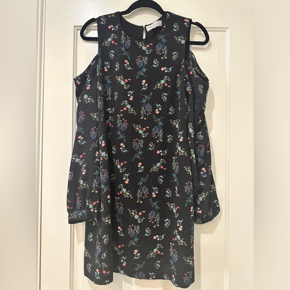 Wayf black floral open cold shoulder long sleeve mini dress - Picture 8 of 12